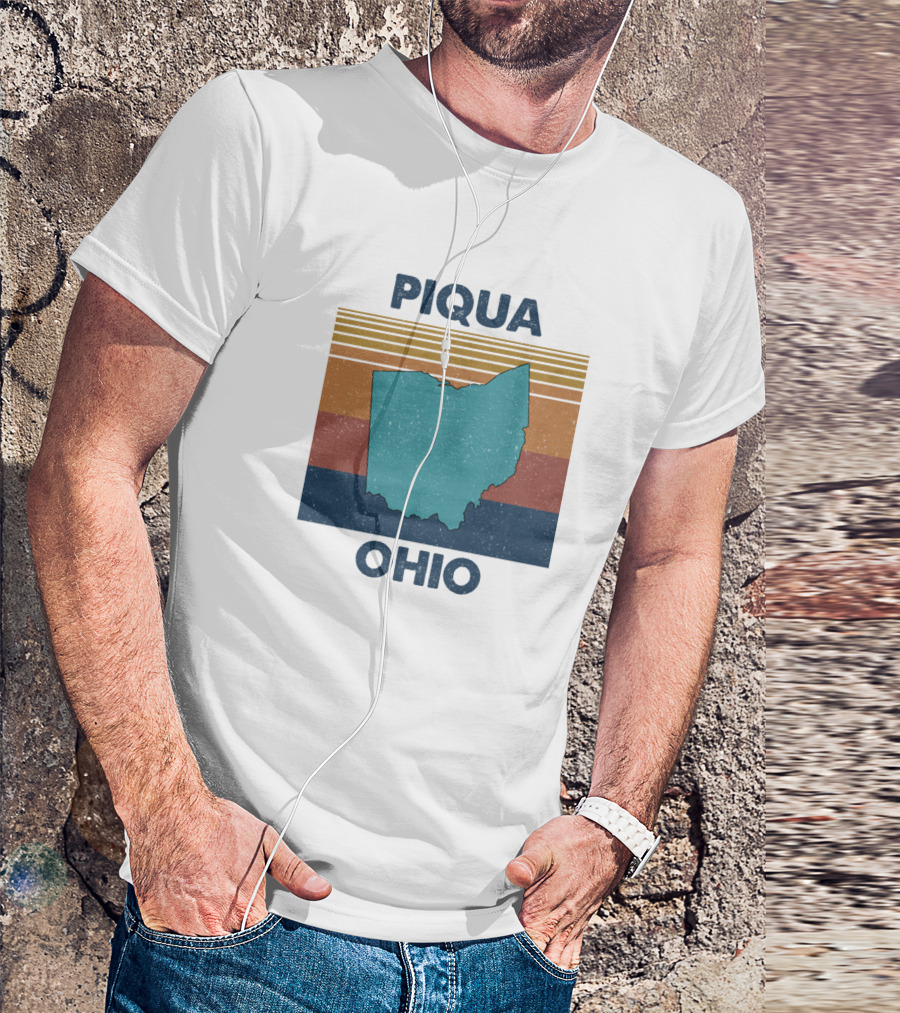 Piqua Ohio State Shape Retro Stripes T-Shirt