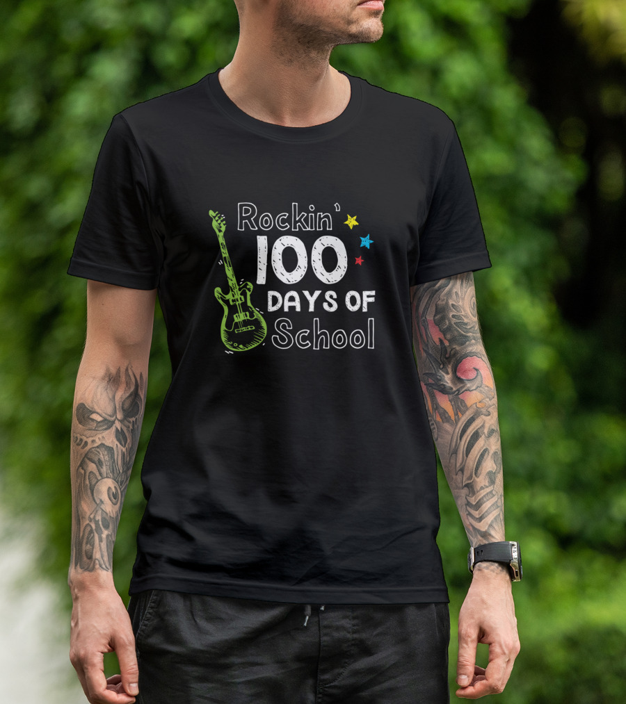 Rockin' 100 Days Of School With Guitar And Stars T-Shirt