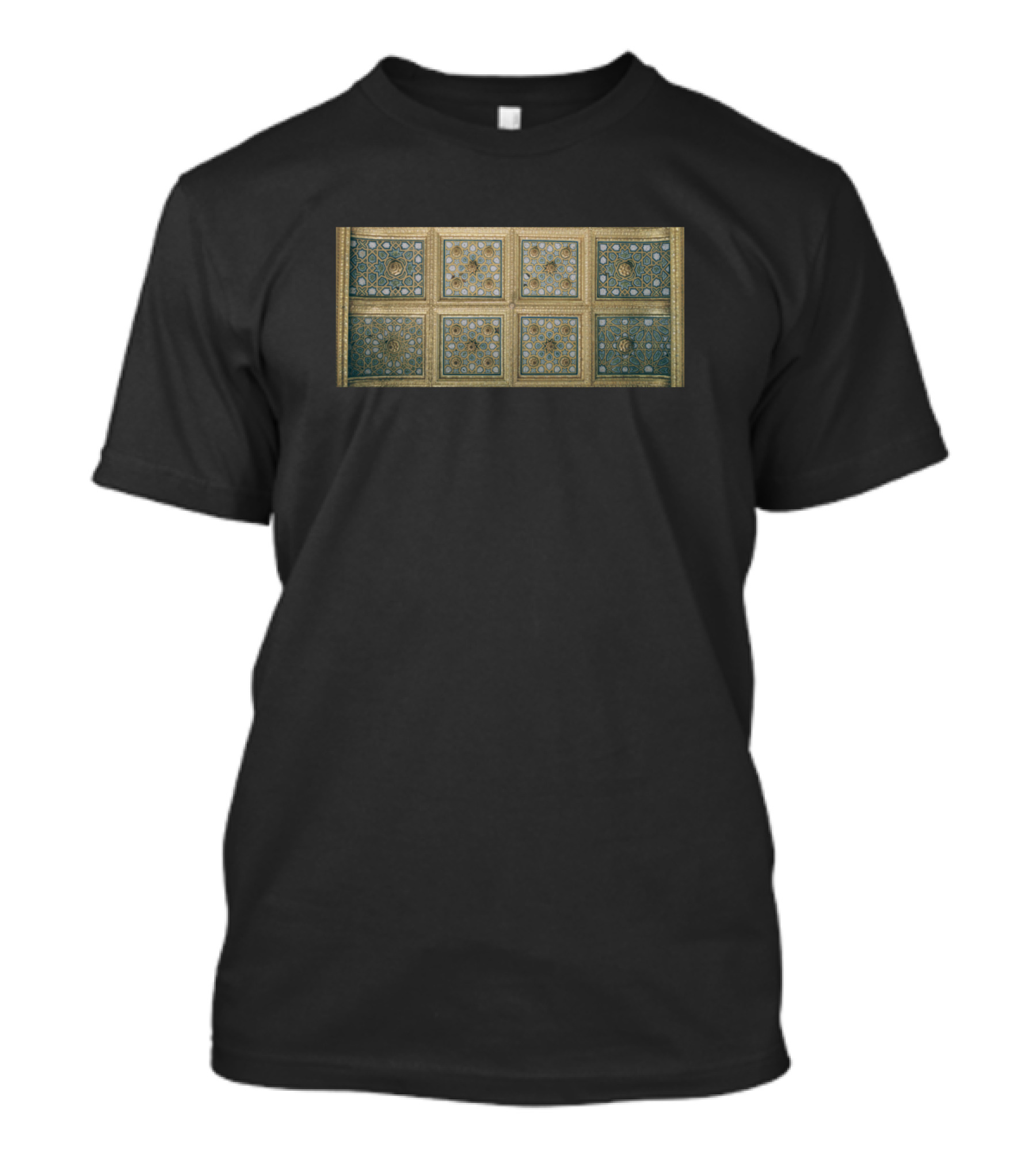 Royal Intricate Patterns In Blue And Gold Squares T-Shirt