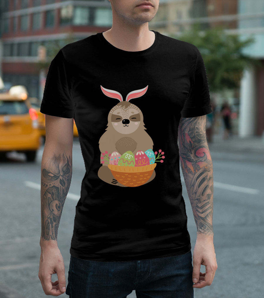 Sloth Bunny Ears Easter Egg Basket Holiday Animal T-Shirt