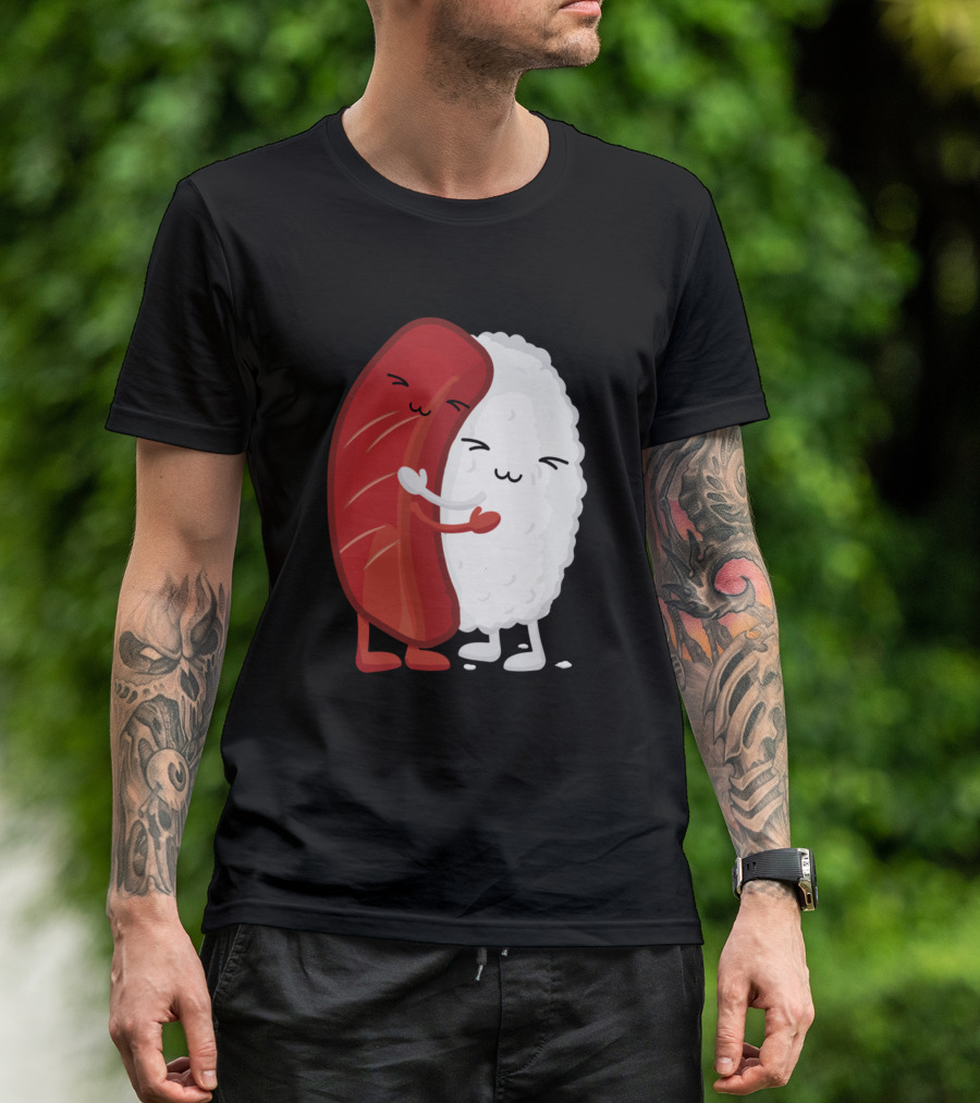 Sushi Hug Cute Kawaii Japanese Foods Adorable Embrace T-Shirt