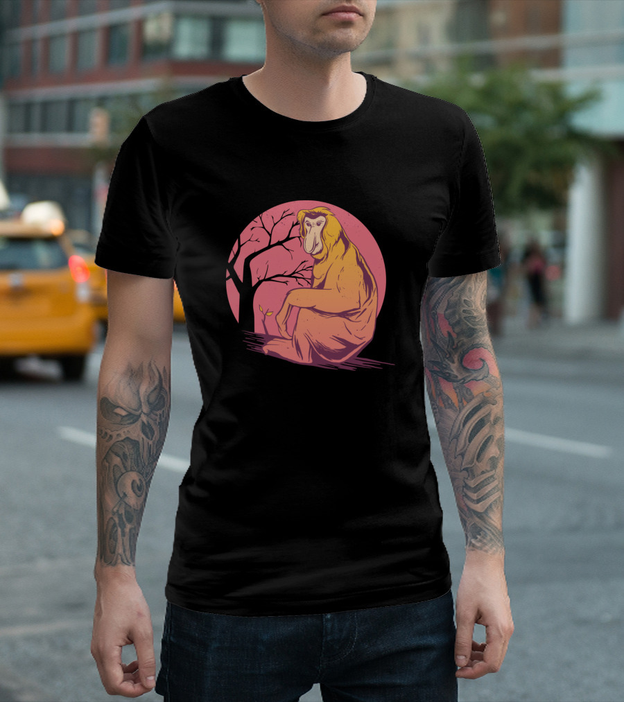 Ugly Probscosis Monkey Pink Moon T-Shirt