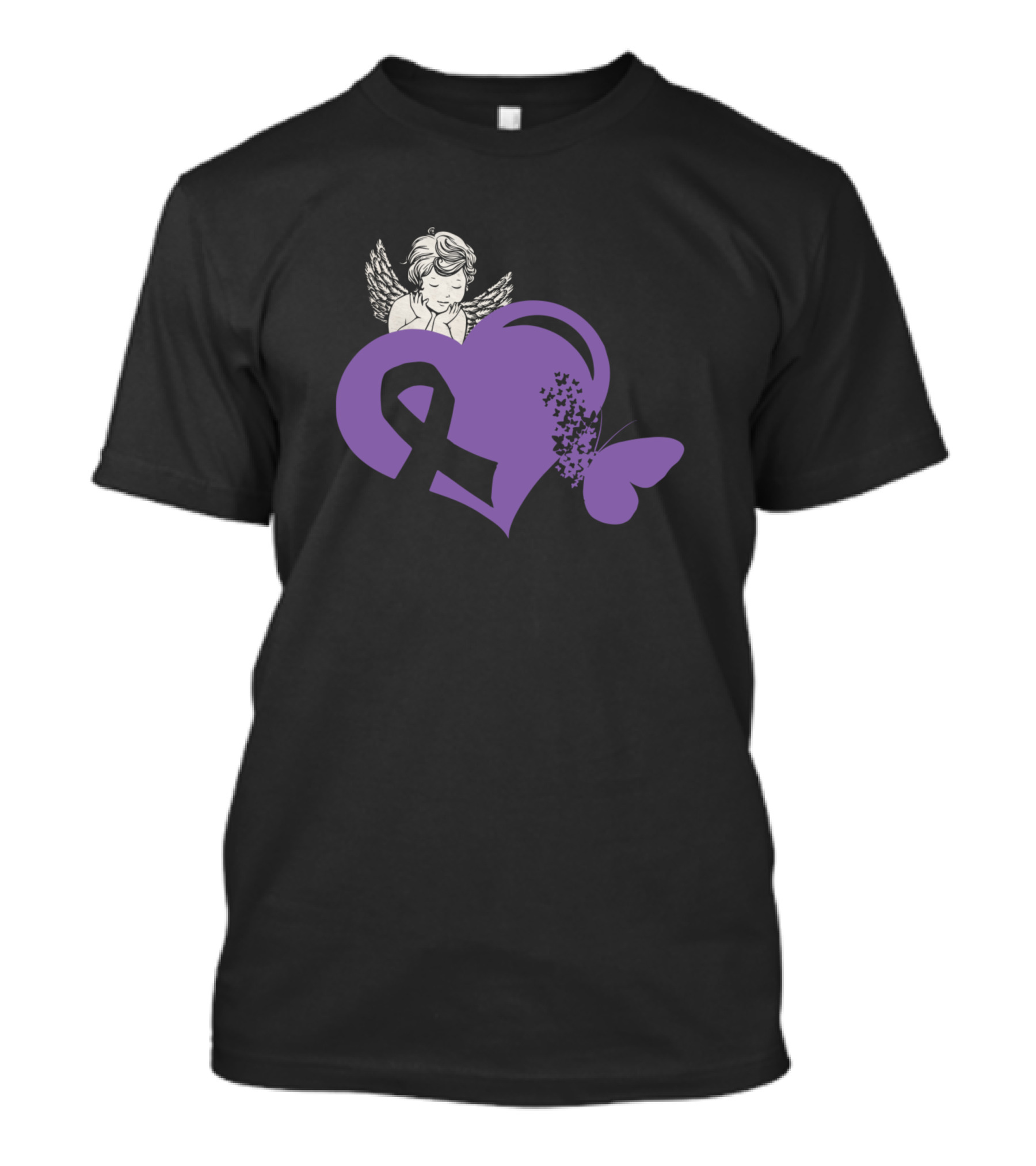 Alzheimers Disease Dementia Mental Health Awareness Purple Ribbon Heart Angel Butterfly T-Shirt