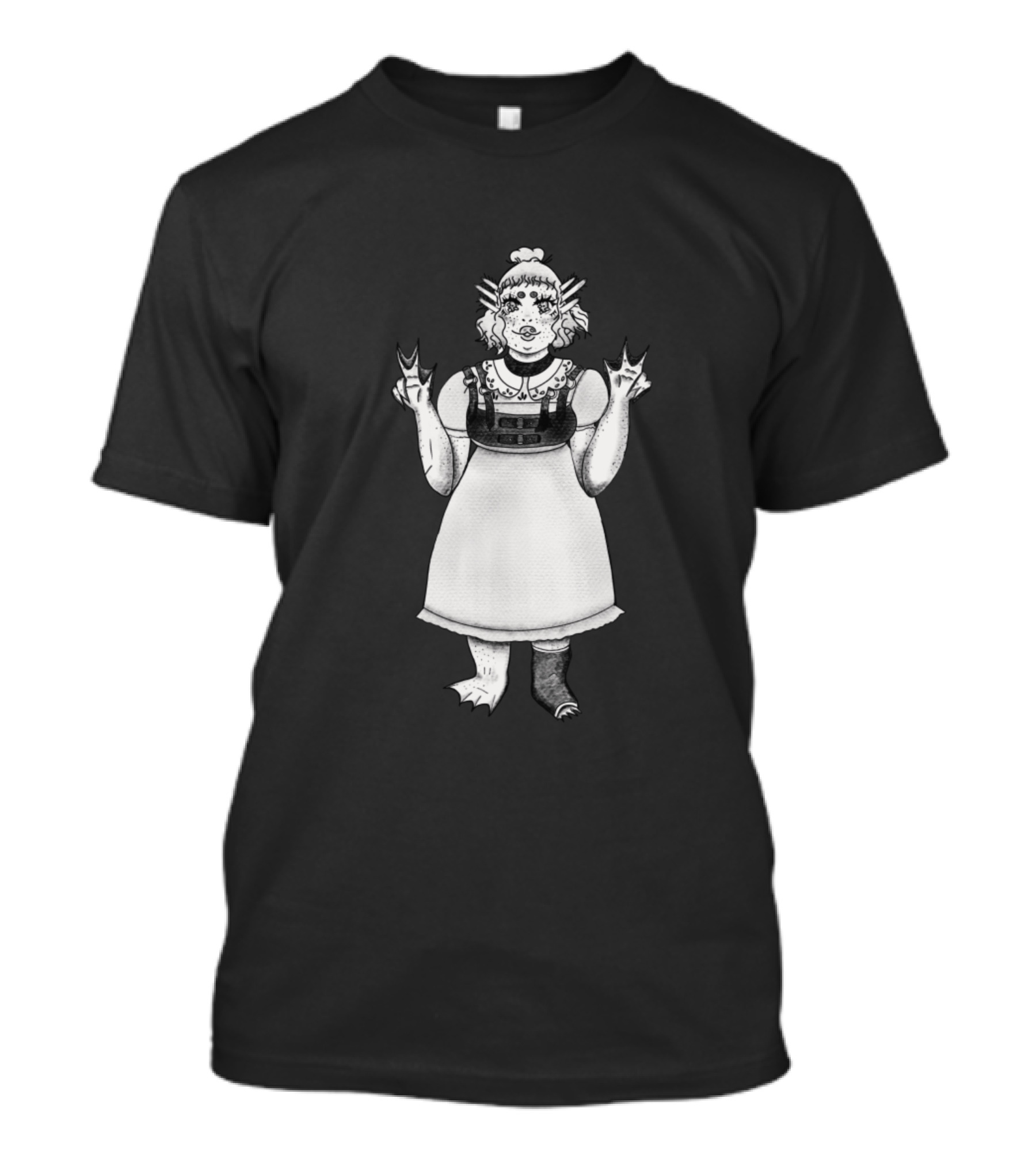 Amphibious Bae Axolotl Girl With Distinctive Style And Peace Hand Gesture T-Shirt