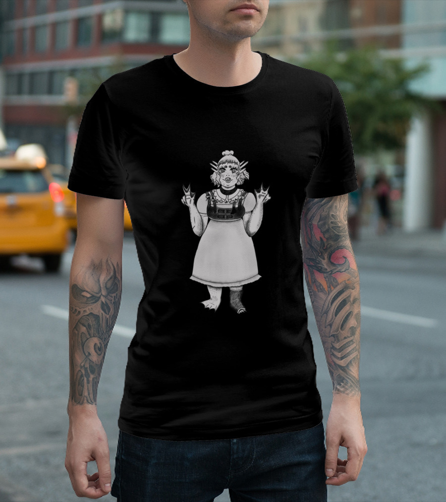 Amphibious Bae Axolotl Girl With Distinctive Style And Peace Hand Gesture T-Shirt