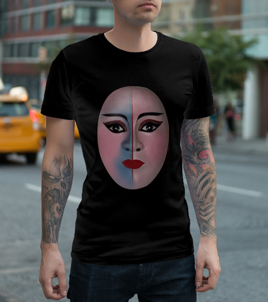 Two Sided Mask Face Design Asian Opera T-Shirt
