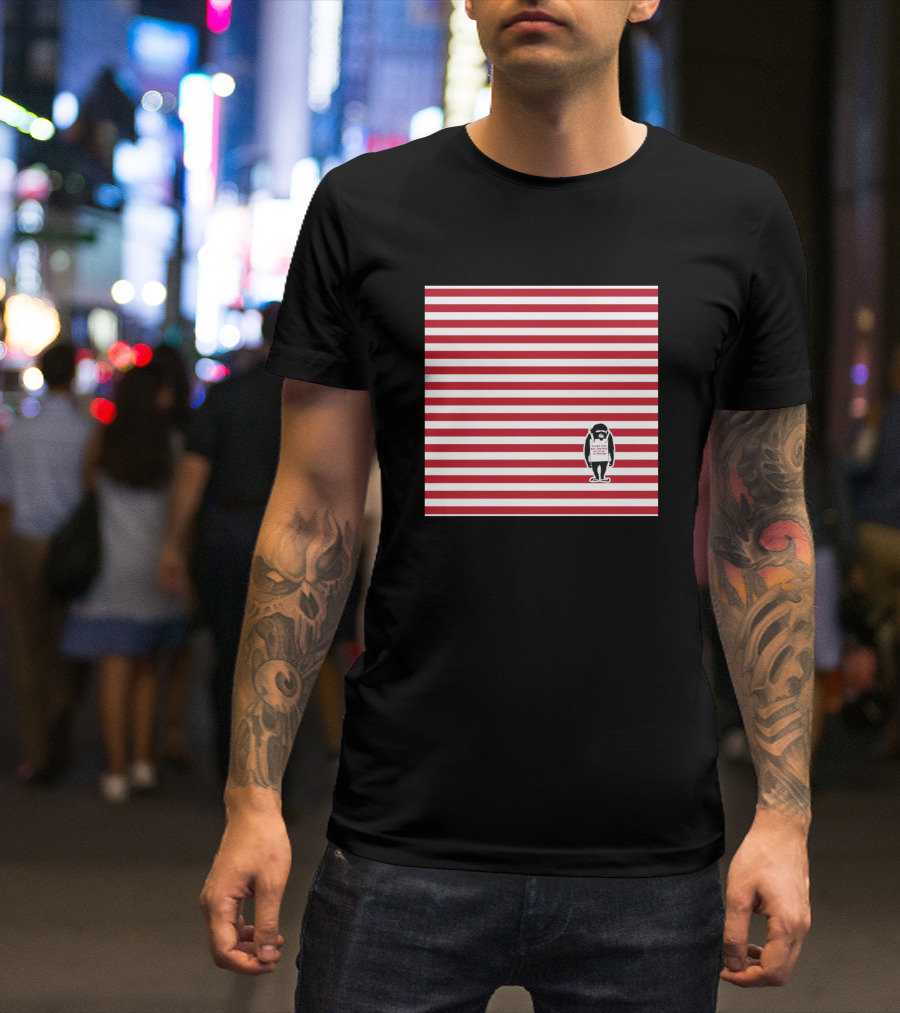 Banksy Monkey Chimpanzee Laugh Now Stripes T-Shirt