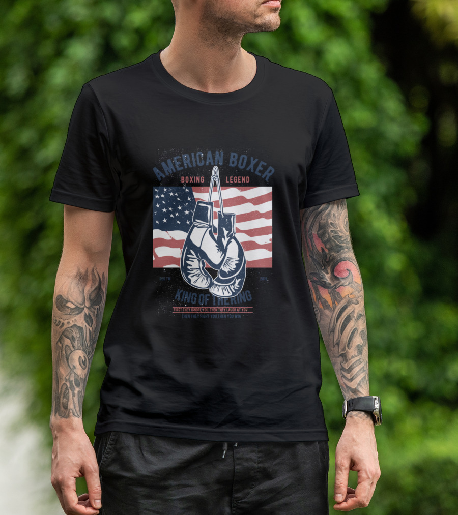 American Boxer Boxing Legend King Of The Ring Boxing Gloves American Flag T-Shirt