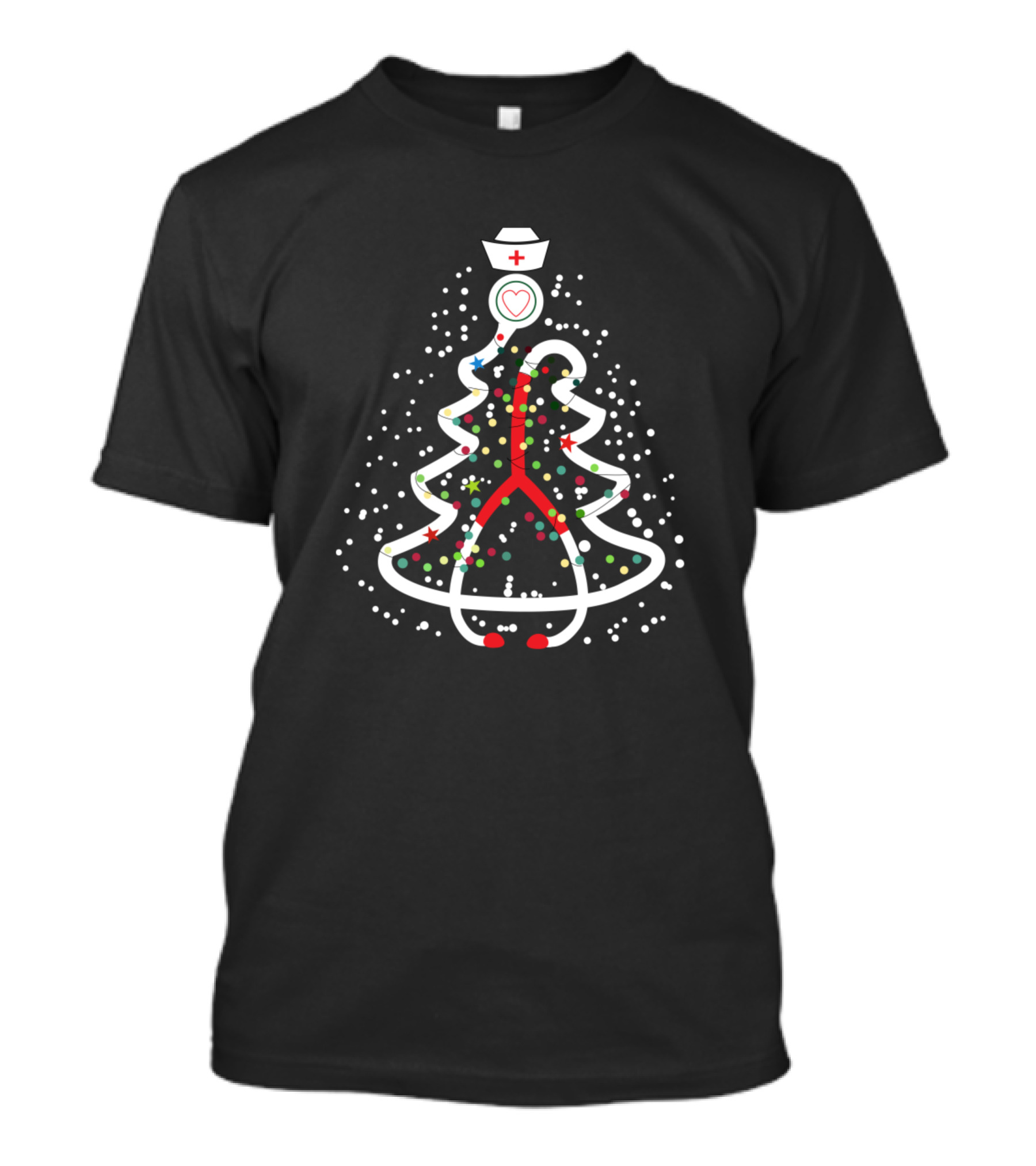 Christmas Tree Nurse Heart Stethoscope Confetti T-Shirt