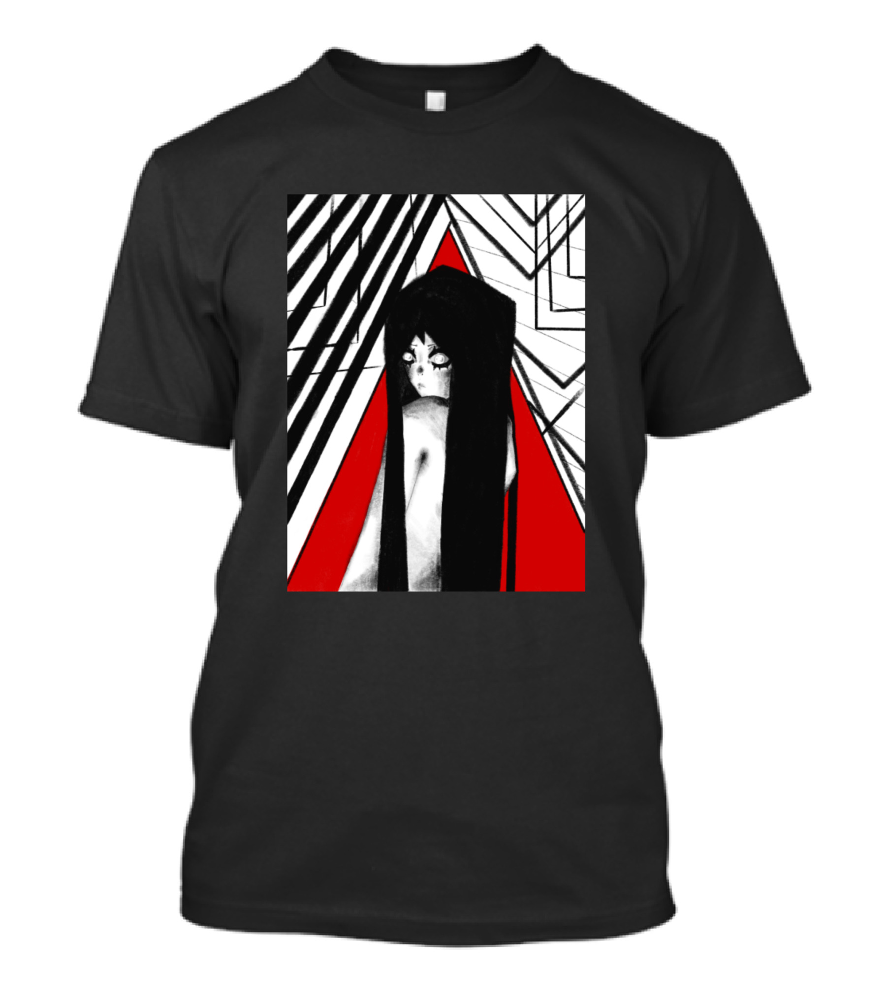 Ghost Gal Red And Black Abstract Geometric Background T-Shirt