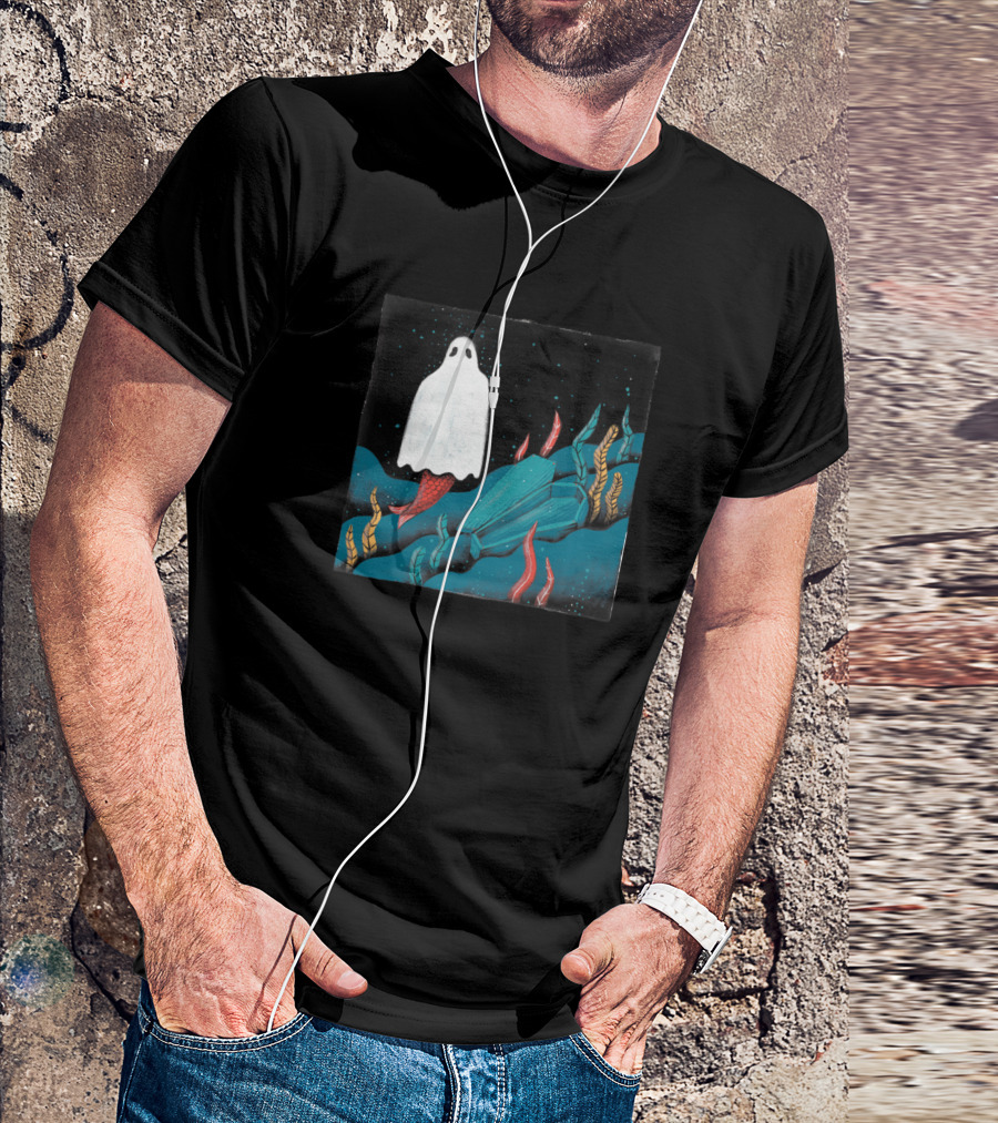 Mermaid Ghost With Red Tail In Dark Underwater Scene T-Shirt