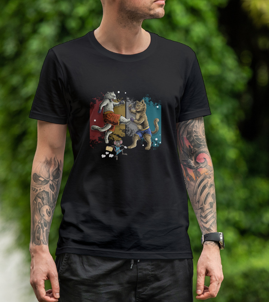 Muay Thai Cats In Boxing Gloves With Popcorn Mouse Spectator T-Shirt