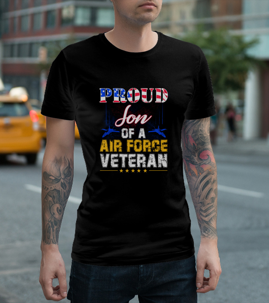 Proud Son of a Air Force Veteran American Flag Jets T-Shirt