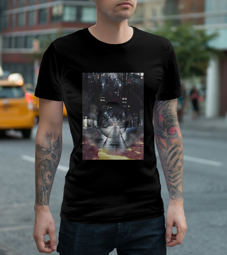 Strange Town Nocturnal Urban Reflection Sphere T-Shirt