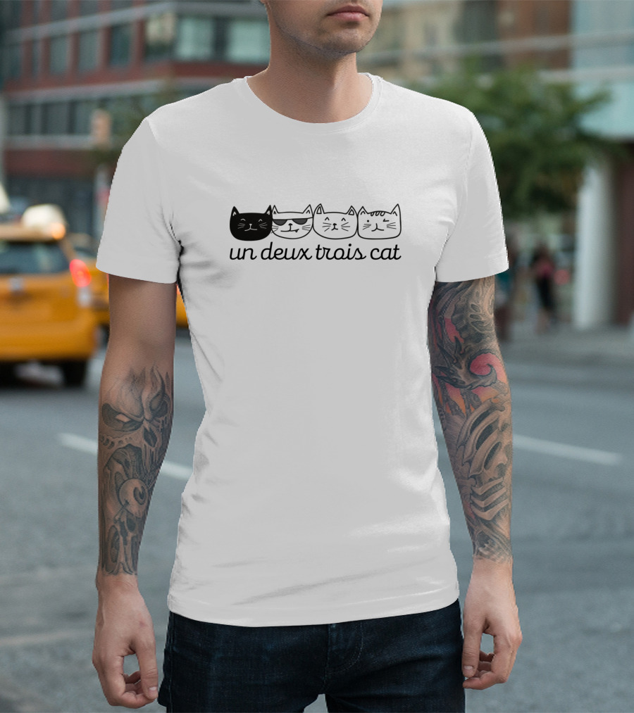 Un Deux Trois Cat Cute Cat Faces With French Numbers T-Shirt