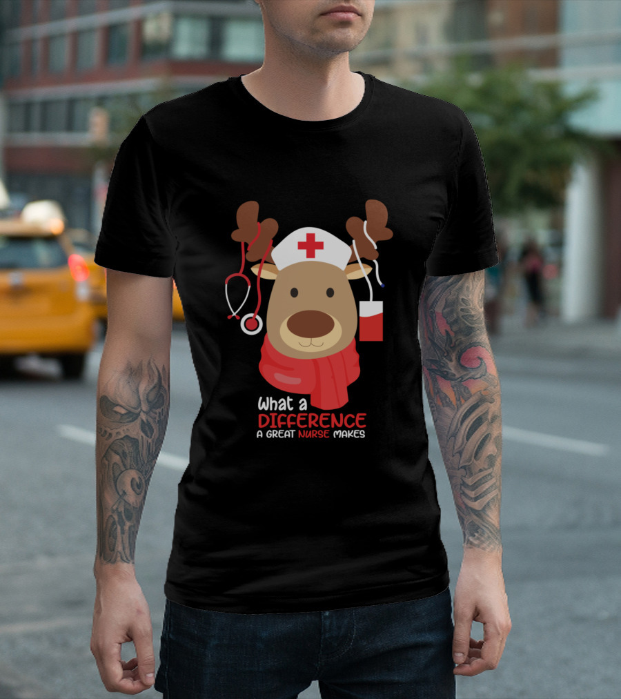 What A Difference A Great Nurse Makes Reindeer With Medical Tools T-Shirt