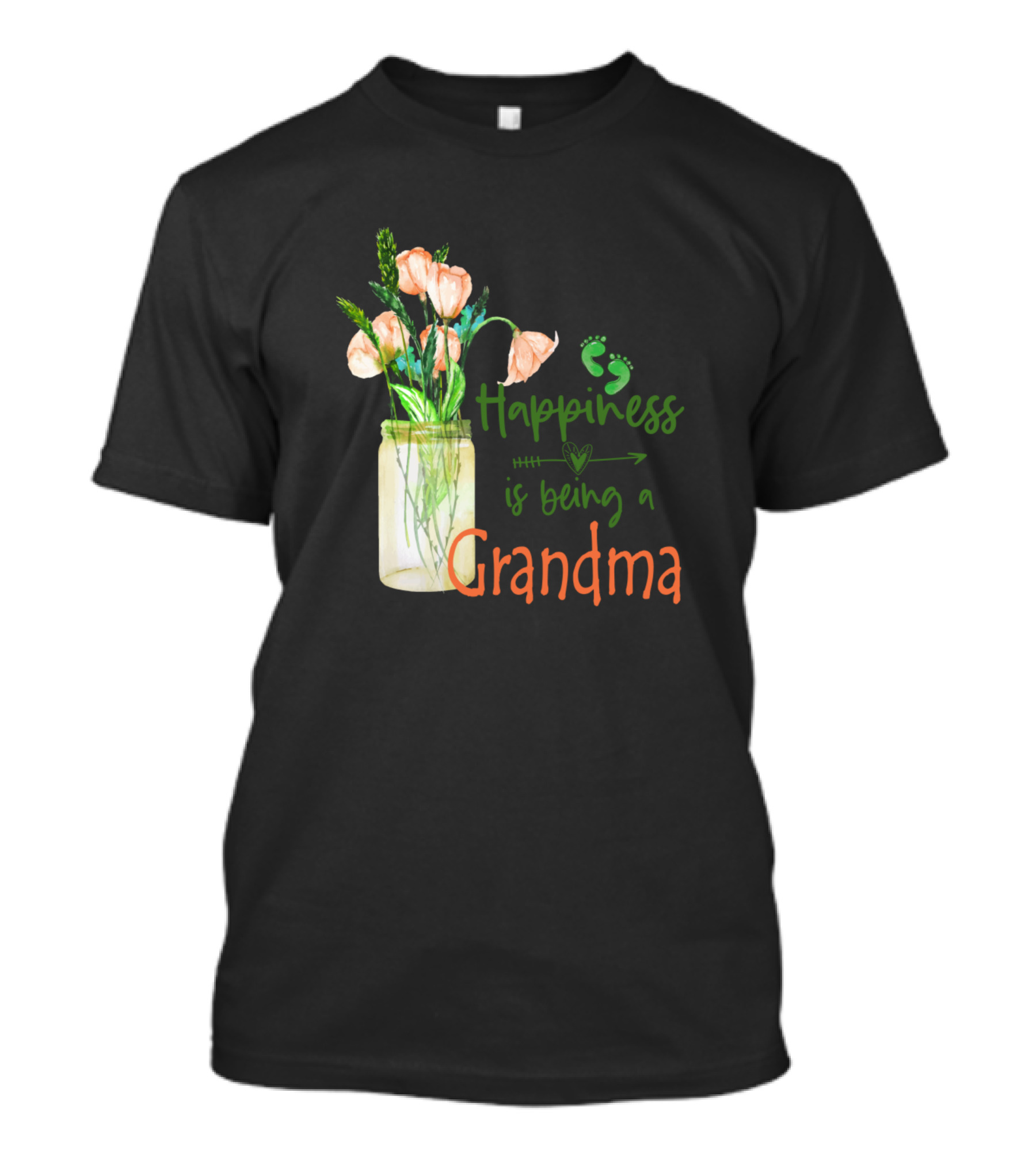 Happiness Is Being A Grandma Floral Jar With Cute Flowers T-Shirt
