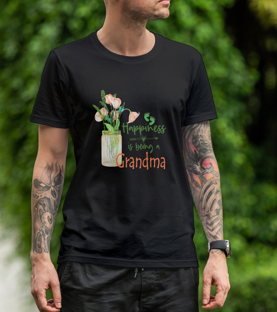 Happiness Is Being A Grandma Floral Jar With Cute Flowers T-Shirt