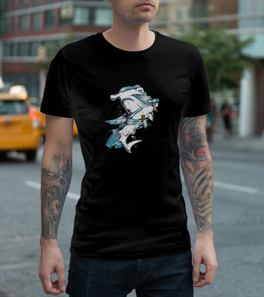 Badass Hammerhead Shark Ninja Warrior T-Shirt
