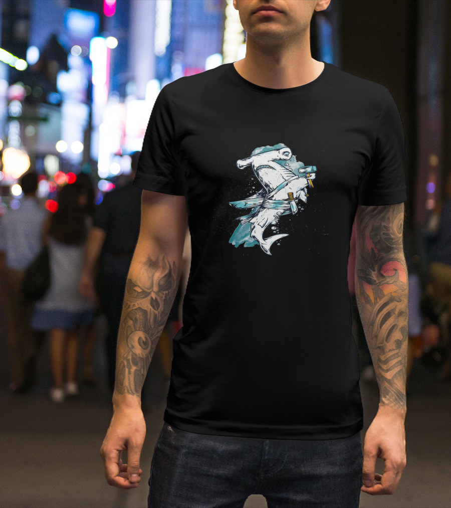 Badass Hammerhead Shark Ninja Warrior T-Shirt