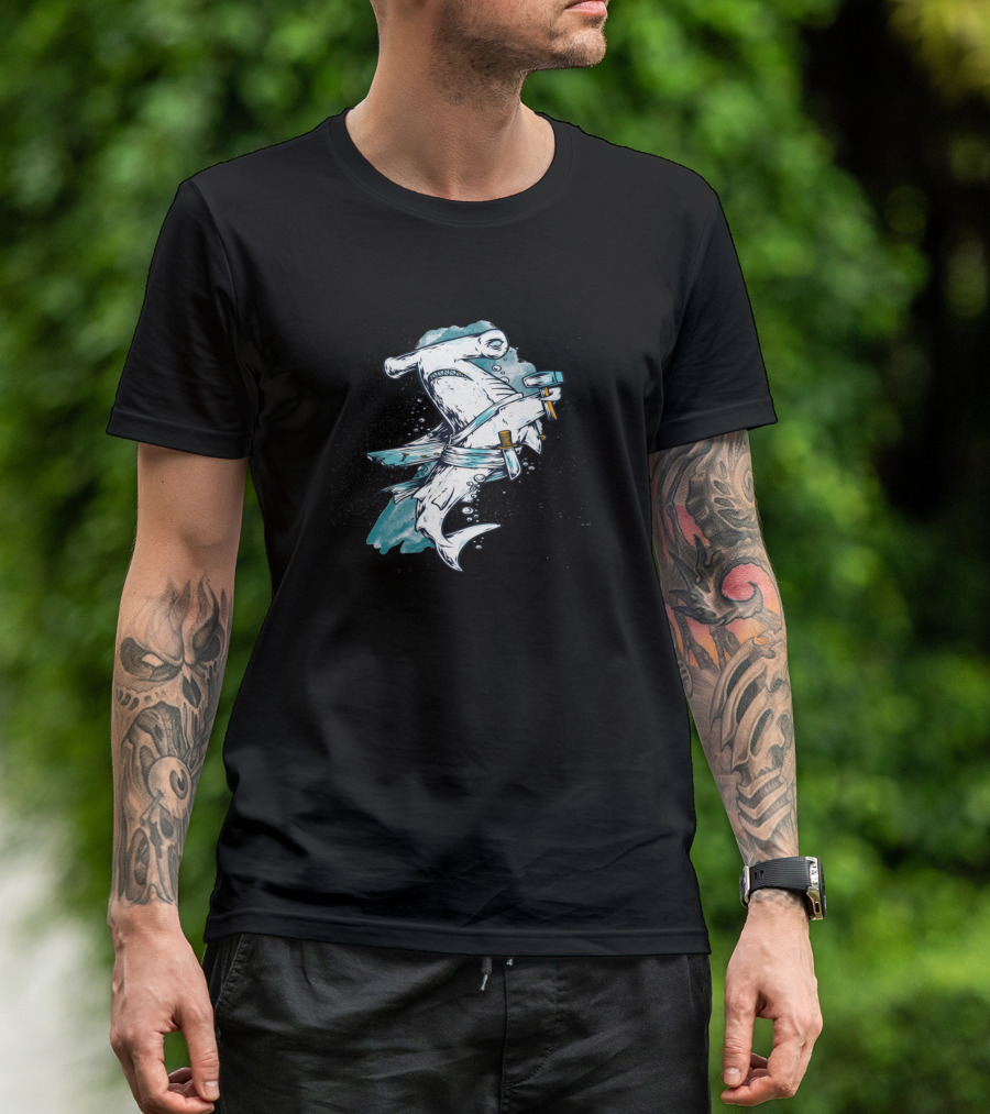 Badass Hammerhead Shark Ninja Warrior T-Shirt