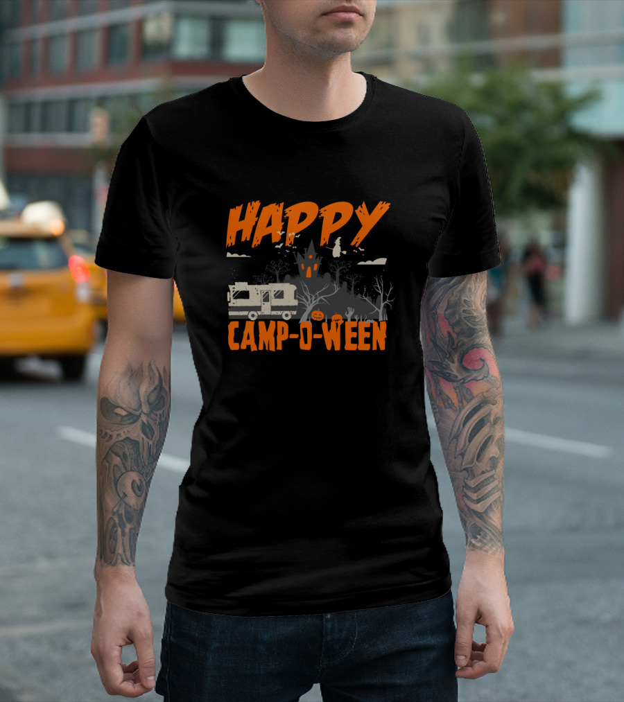 Happy Camp-O-Ween Camper Halloween Witching Hour Pumpkin T-Shirt