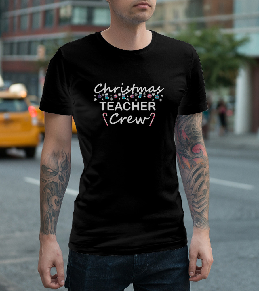 Christmas Teacher Crew Festive Holiday Candy Cane Snowflake Ornaments T-Shirt