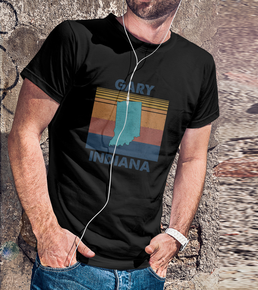 Gary Indiana Vintage Retro Map Stripes T-Shirt