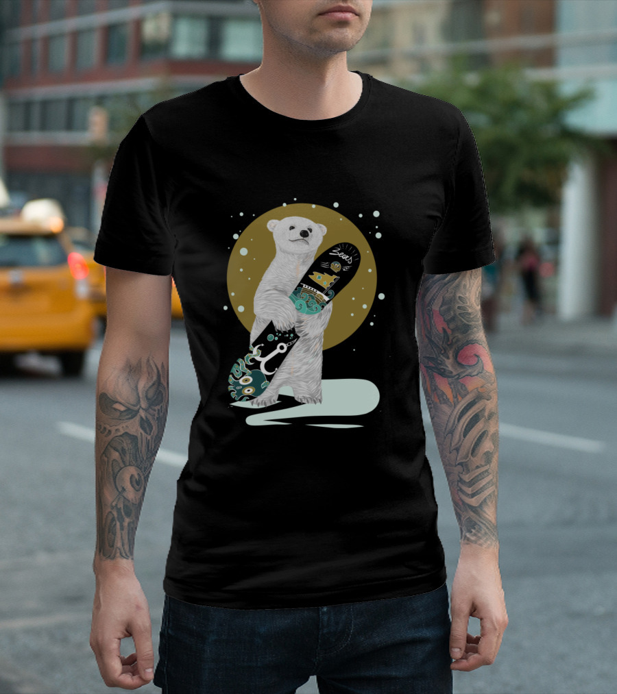 Kickass Bear With Snowboard And Stylized Design Elements T-Shirt