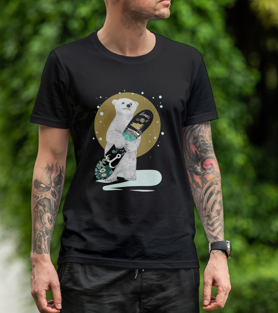 Kickass Bear With Snowboard And Stylized Design Elements T-Shirt