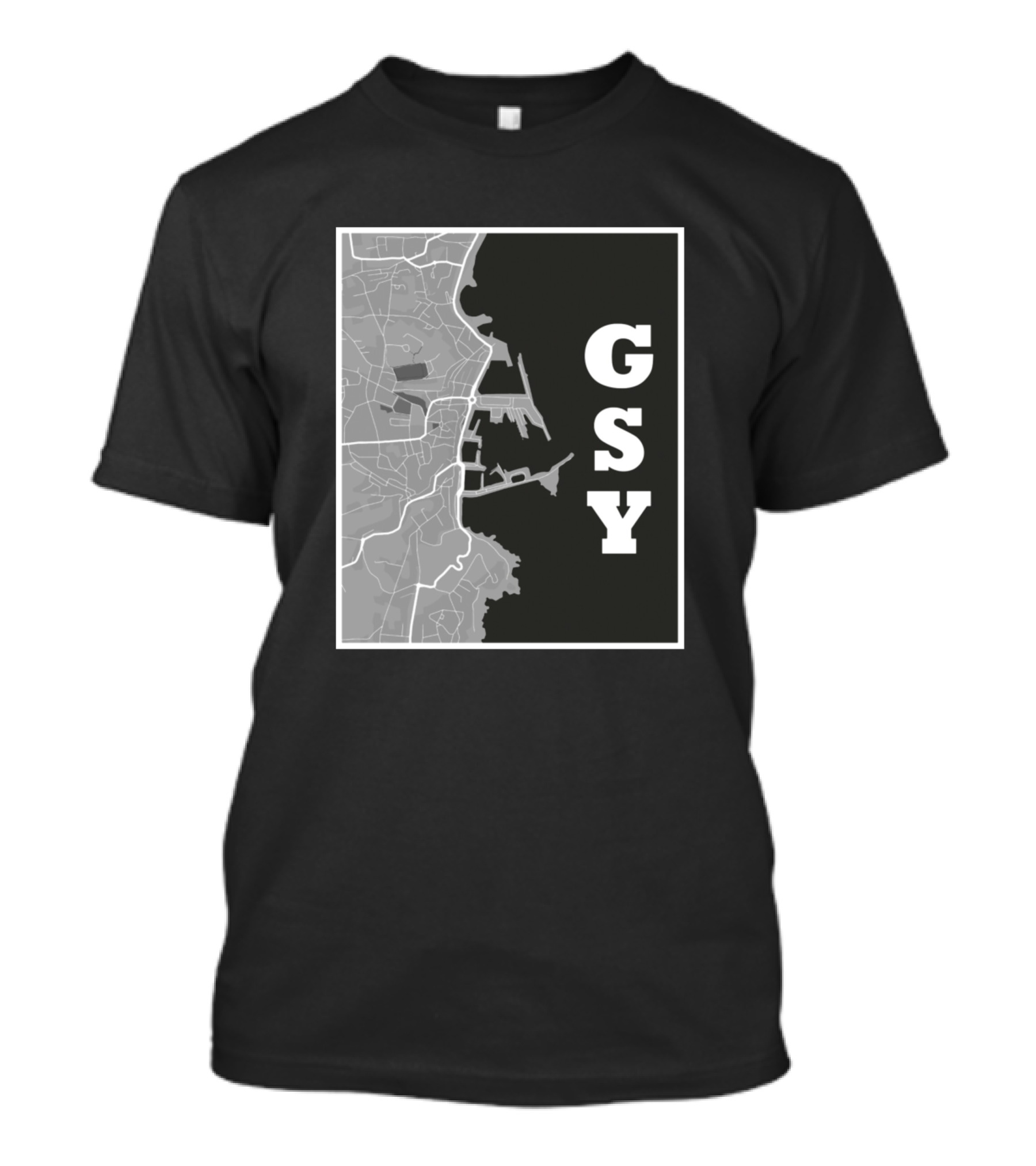 Map Huernsey GSY Gray Coastal Outline T-Shirt