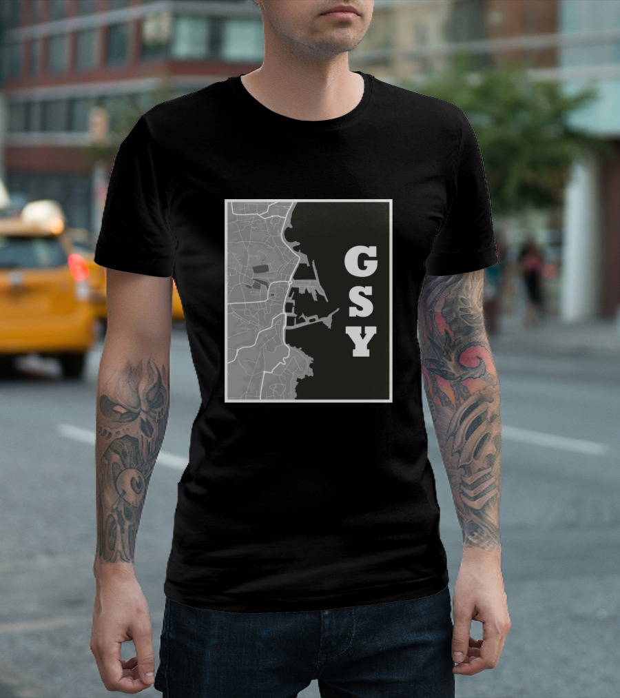 Map Huernsey GSY Gray Coastal Outline T-Shirt