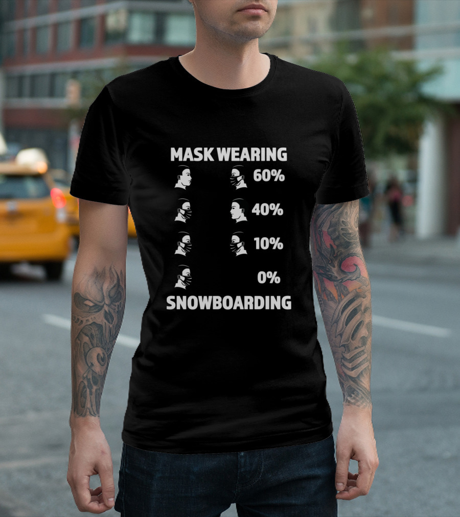 Mask Wearing Percentages Decreasing vs Snowboarding Humorous Visual Comparison T-Shirt
