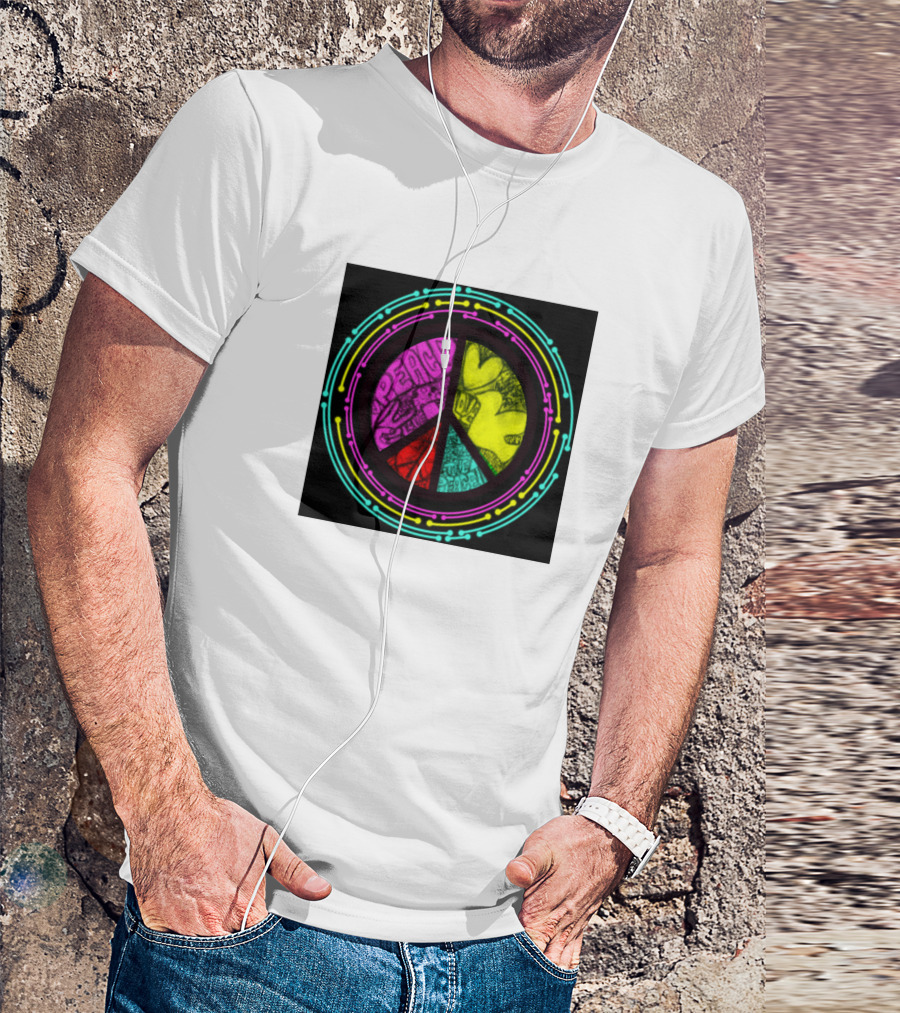 Peace Love Sign Colorful Neon Vibrant T-Shirt