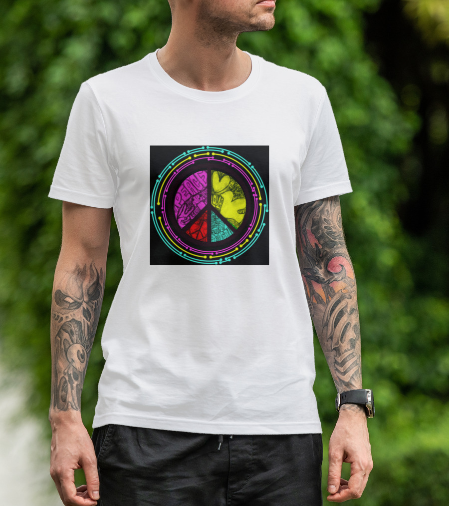 Peace Love Sign Colorful Neon Vibrant T-Shirt
