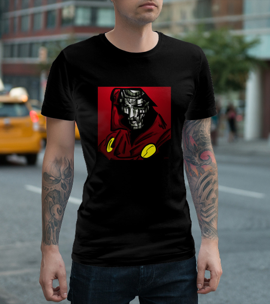 Red Phoenix Hooded Doctor Doom Masked Figure T-Shirt