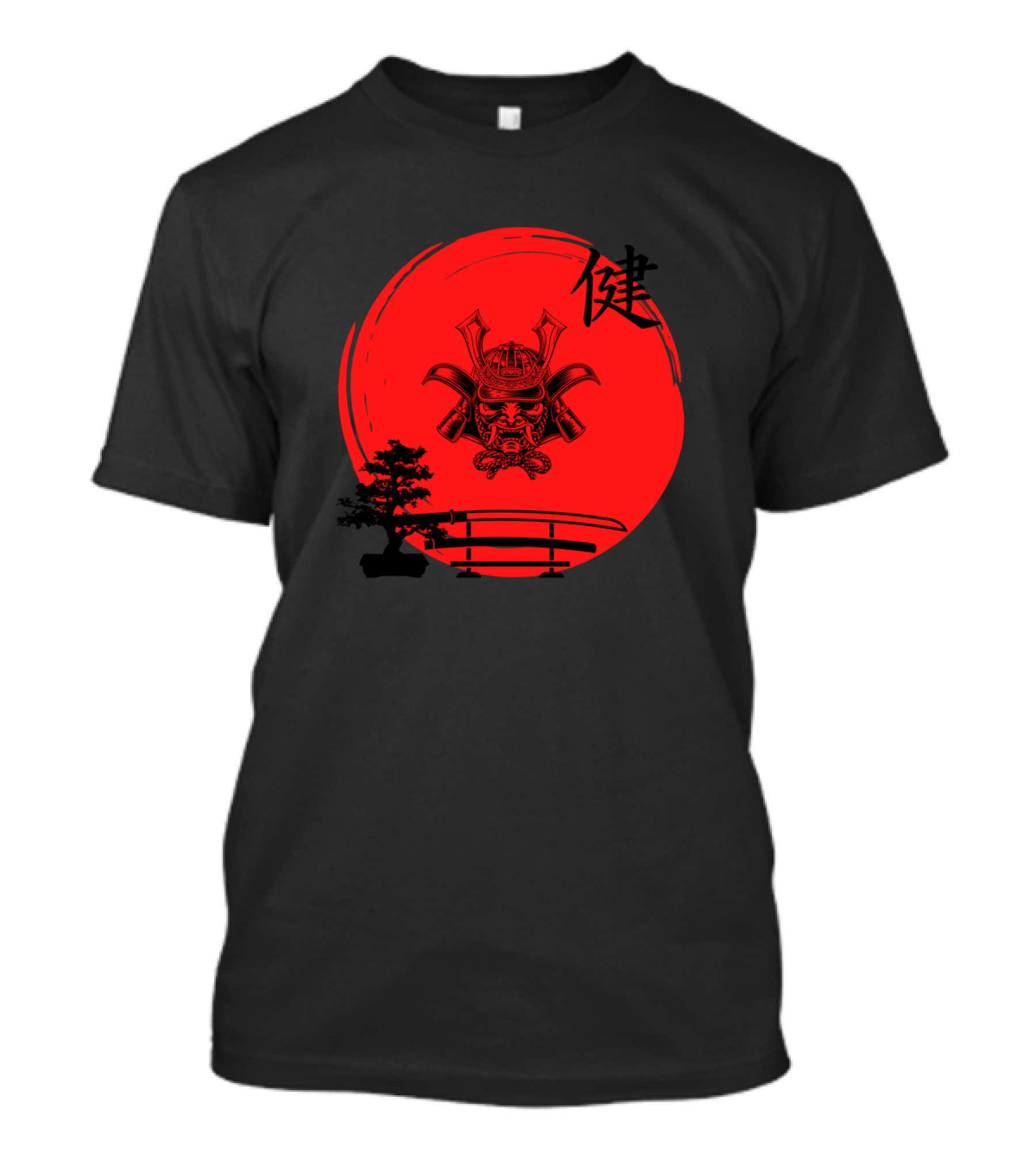 Samurai Warrior Symbol With Red Moon Bridge And Tree T-Shirt