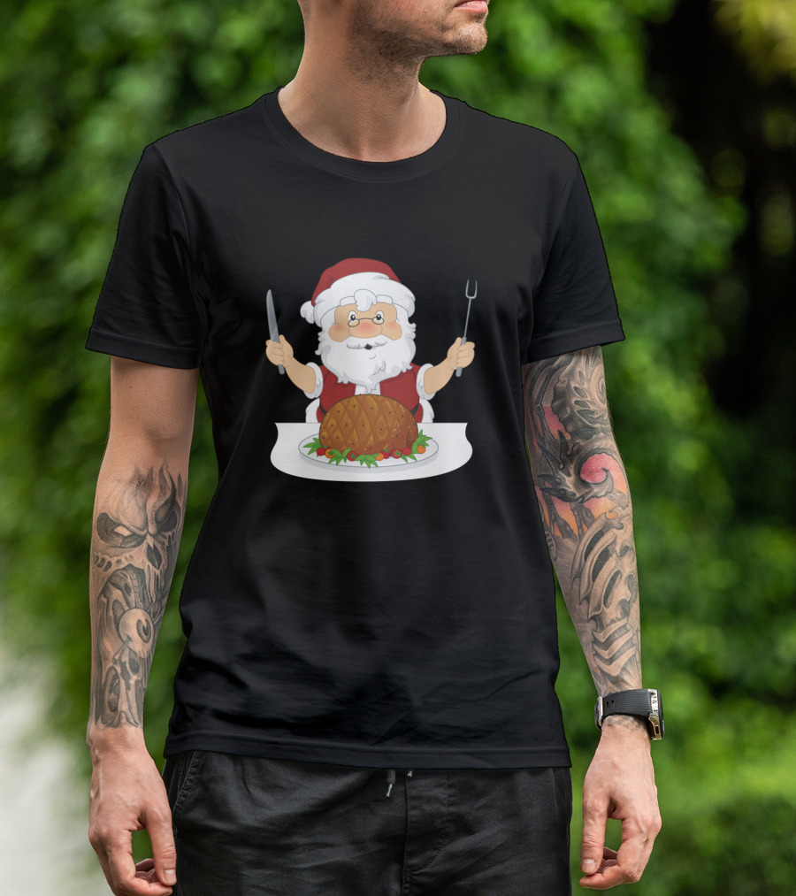 Santa Claus Enjoying Christmas Turkey Dinner T-Shirt