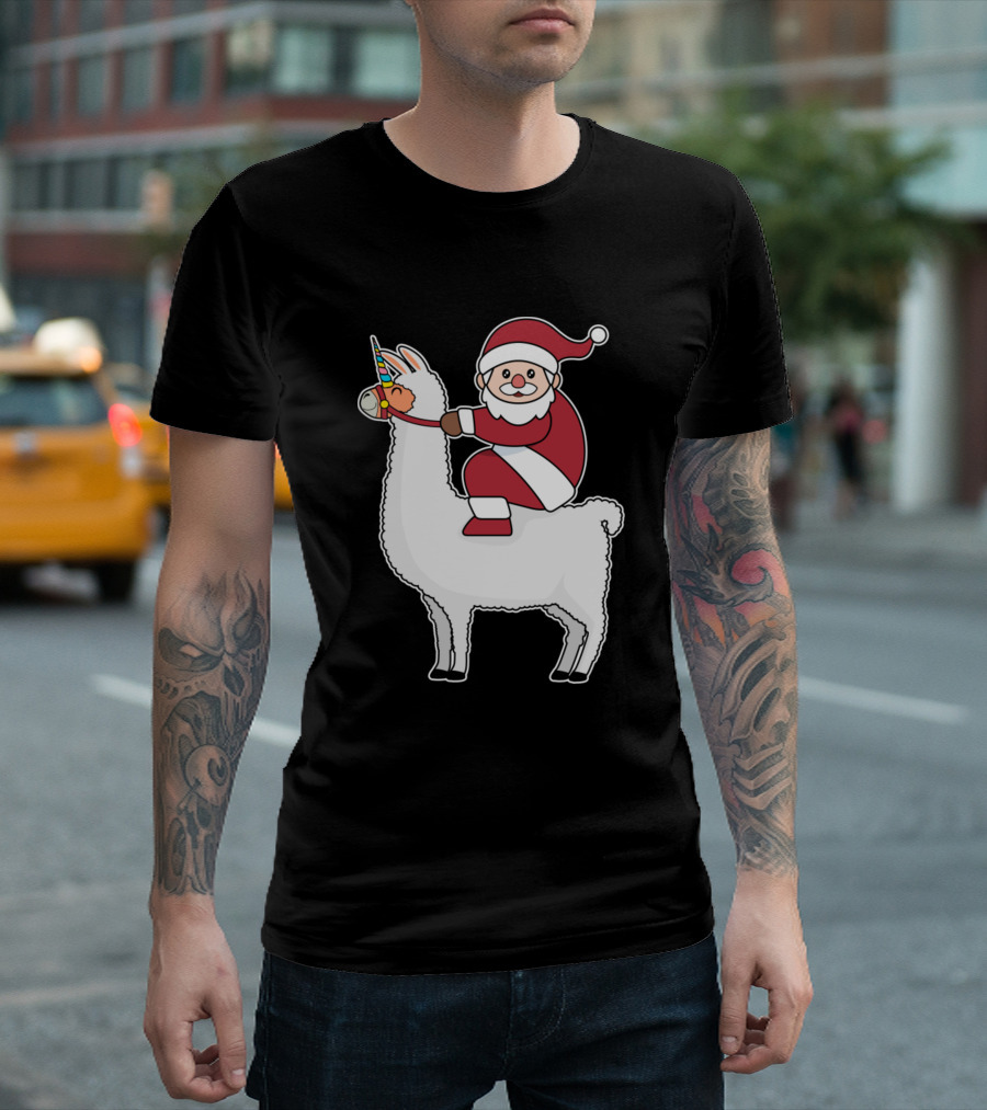 Santa Claus Riding Llamacorn Christmas Llama Unicorn Prod T-Shirt