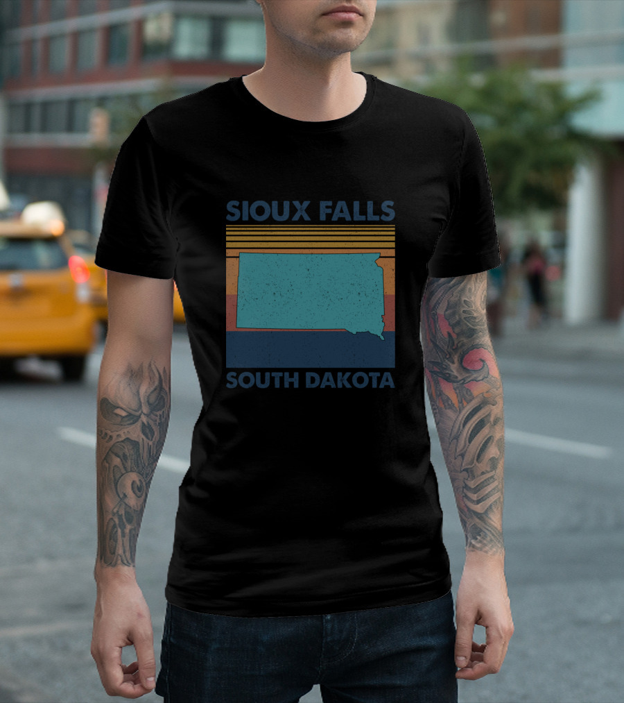 Sioux Falls South Dakota State Map Retro Stripes T-Shirt