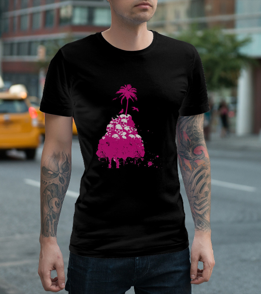 Skull Island Pink Skull Palm Tree T-Shirt