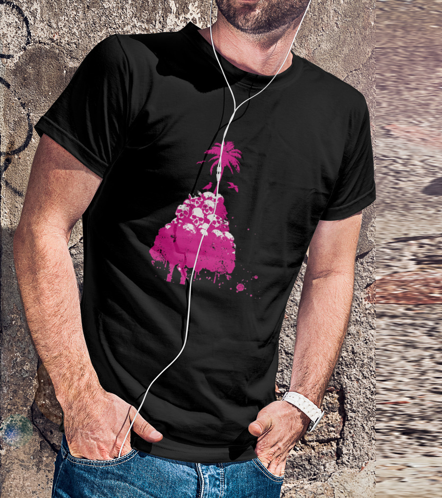 Skull Island Pink Skull Palm Tree T-Shirt