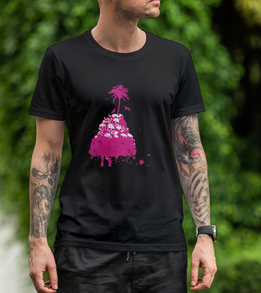 Skull Island Pink Skull Palm Tree T-Shirt