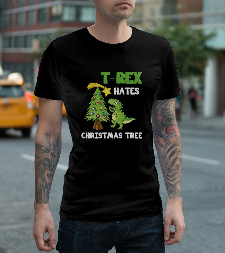 T Rex Hates Christmas Tree T-Shirt