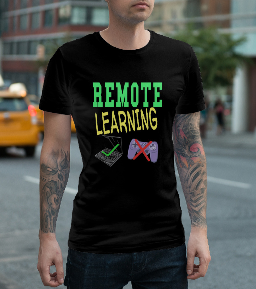 REMOTE LEARNING Laptop Checked Gaming Controller Crossed T-Shirt