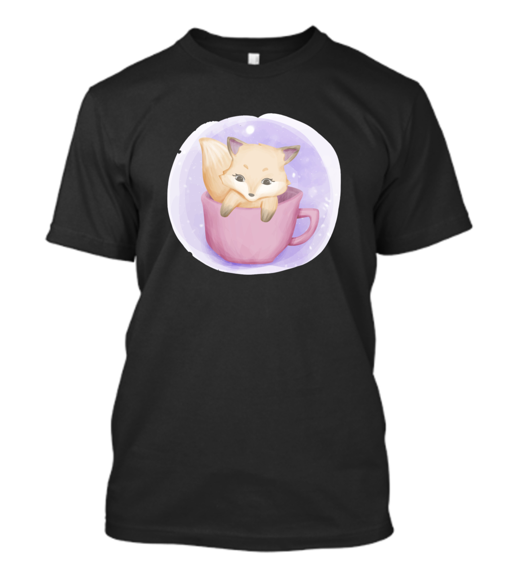 Adorable Fox Kitten Cuddled In Pastel Tea Cup T-Shirt