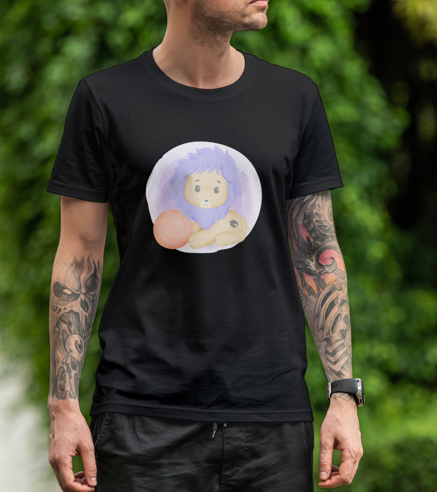 Adorable Baby Lion With Purple Mane And Orange Ball T-Shirt