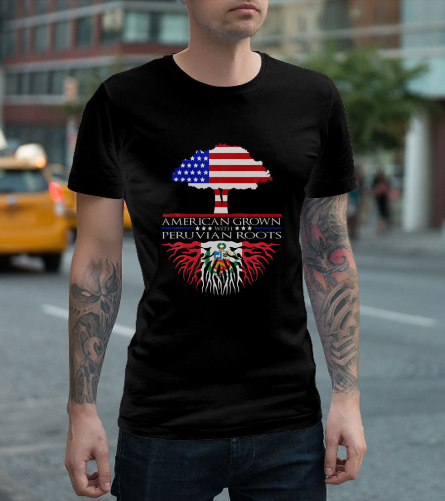 American Grown with Peruvian Roots Flag Tree T-Shirt