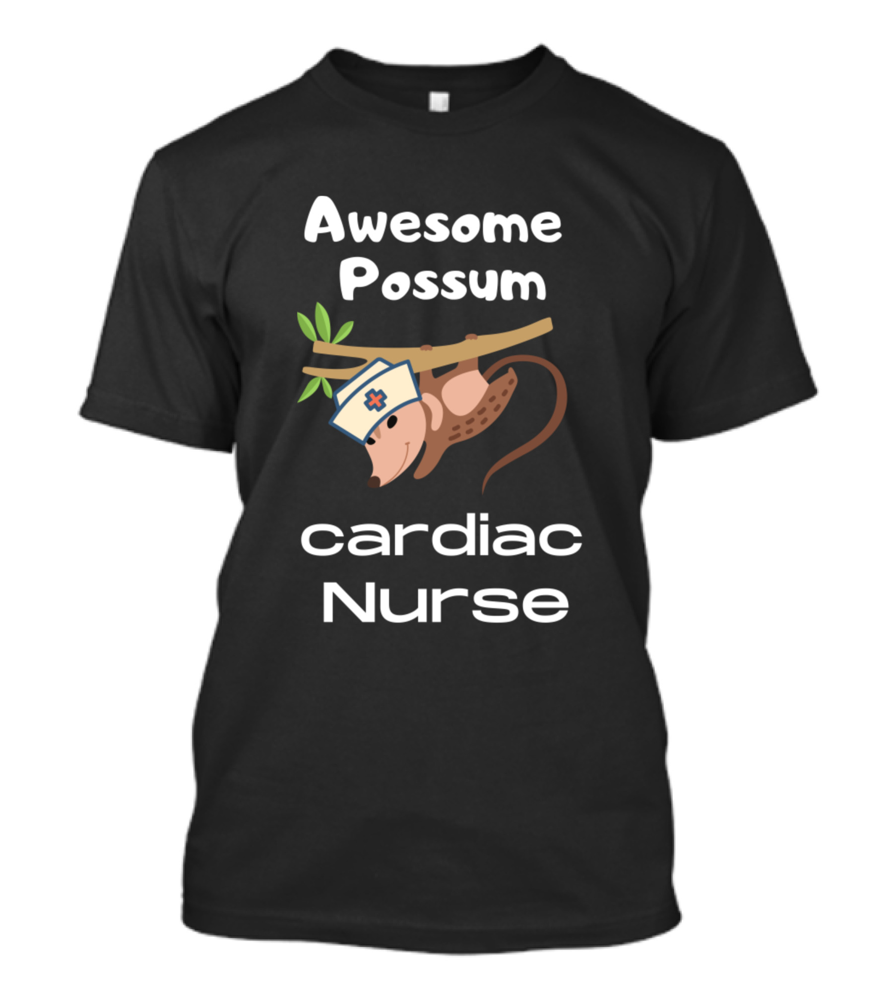 Awesome Possum Cardiac Nurse With Possum In Nurse Cap Hanging On Tree Branch T-Shirt