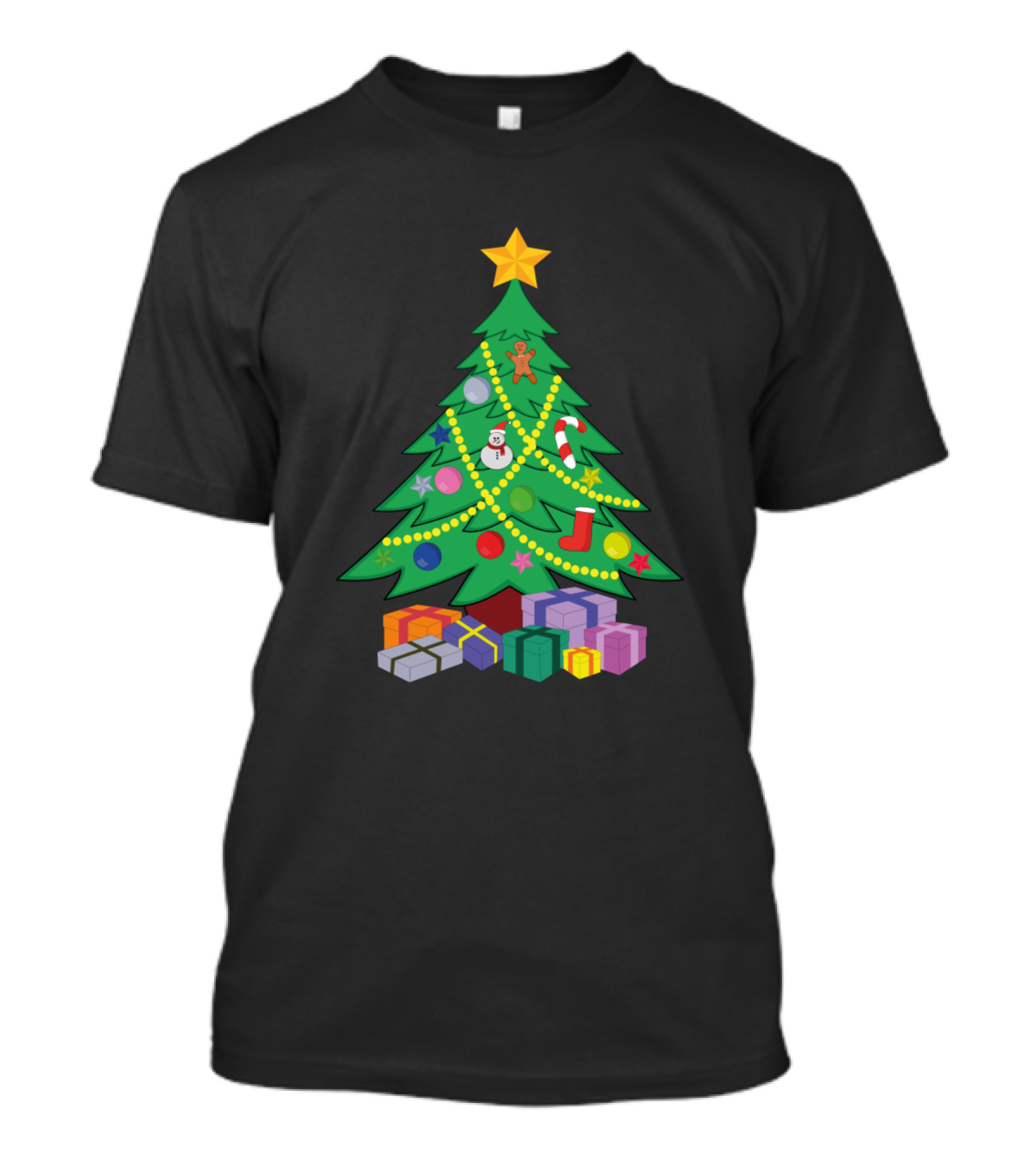 Christmas Tree Cartoon With Star And Gifts T-Shirt